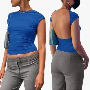 BLUE BACKLESS TOP